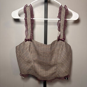 Women's West of Melrose Plaid Corset Crop Top XL Brown Purple